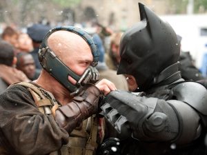 (L-r) TOM HARDY as Bane and CHRISTIAN BALE as Batman in Warner Bros. Pictures’ and Legendary Pictures’ action thriller “THE DARK KNIGHT RISES,” a Warner Bros. Pictures release. TM and © DC Comics